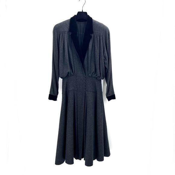 Vintage Bespoke Custom Gray Cashmere Long Sleeve Midi Dress Size 6 - Picture 1 of 13